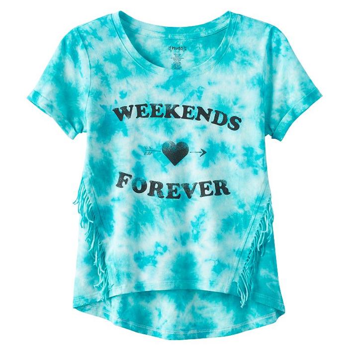 Girls 7-16 & Plus Size Mudd&reg; Tie-dye Ombre Fringe Tee, Girl's, Size: 14, White Oth