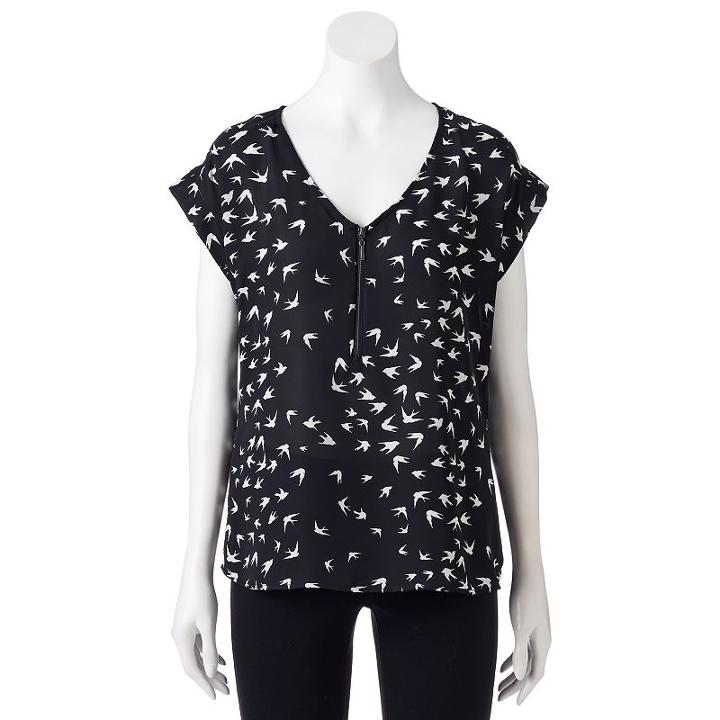 Juniors' My Michelle Print Zipper Top, Teens, Size: Large, Oxford