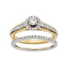 Diamond Halo Engagement Ring Set In 10k Yellow And White Gold (1/2 Carat T.w.), Women's, Size: 9.50