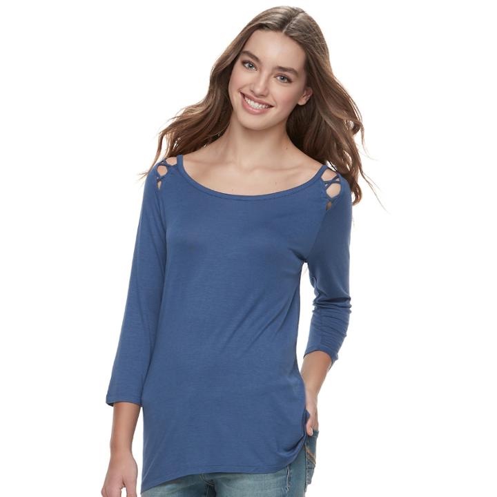Juniors' So&reg; High-low Raglan Tee, Teens, Size: Xxs, Blue