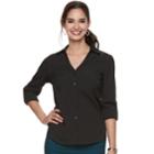 Women's Elle&trade; Solid Roll-tab Shirt, Size: Medium, Black