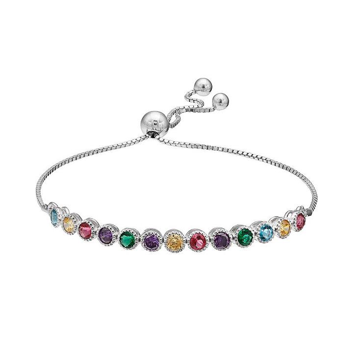 Cubic Zirconia Multicolored Sterling Silver Lariat Bracelet, Women's, Multicolor