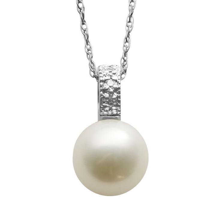 Freshwater Cultured Pearl And Diamond Accent Sterling Silver Pendant, Women's, Size: 18, White