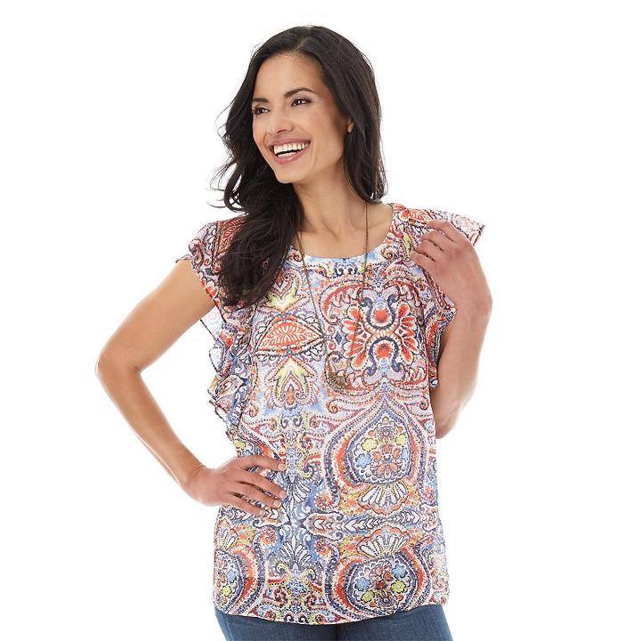 Women's Ab Studio Paisley Chiffon Flutter Top, Size: Medium, Ovrfl Oth