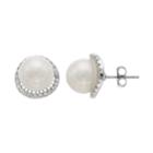 Starlight Silver Plated Simulated Pearl & Cubic Zirconia Halo Stud Earrings, Women's, White
