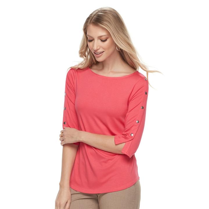 Petite Petite's Apt. 9&reg; Faux Snap Shirt Tail Tee, Women's, Size: Xl Petite, Med Pink