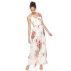 Women's Expo Floral Faux-wrap Evening Gown, Size: 14, Natural