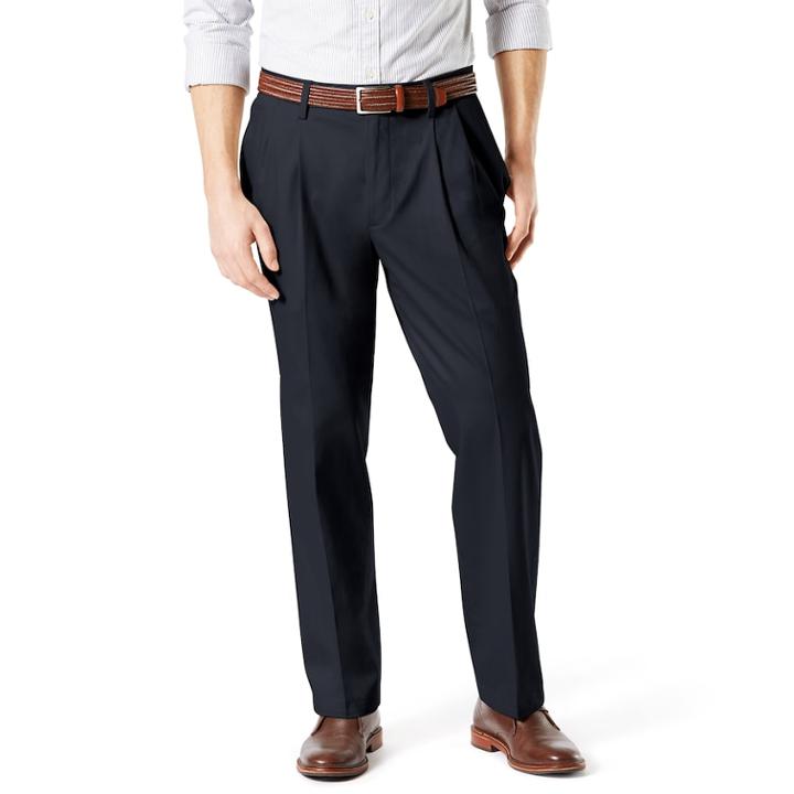 Men's Dockers&reg; Signature Khaki Lux Relaxed-fit Stretch Pleated Pants D4, Size: 42x32, Blue (navy)