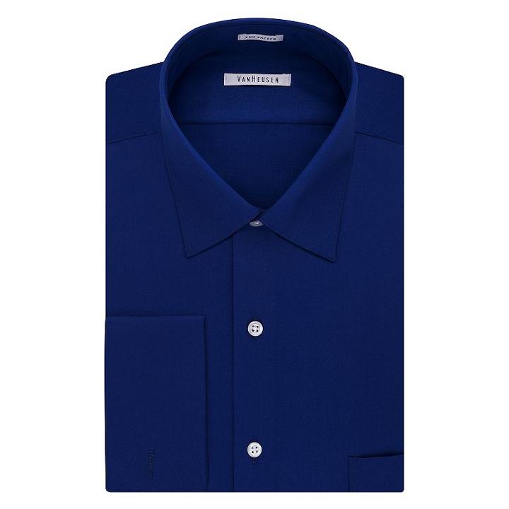 Big & Tall Van Heusen Regular-fit Solid Lux Sateen No-iron Spread-collar Dress Shirt, Men's, Size: 17.5 35-36, Blue (navy)