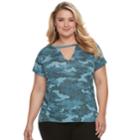 Plus Size Rock & Republic&reg; Camo Cutout Tee, Women's, Size: 3xl, Blue