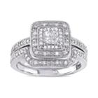 Stella Grace Sterling Silver 1/6 Carat T.w. Diamond Square Halo Engagement Ring Set, Women's, Size: 7, White