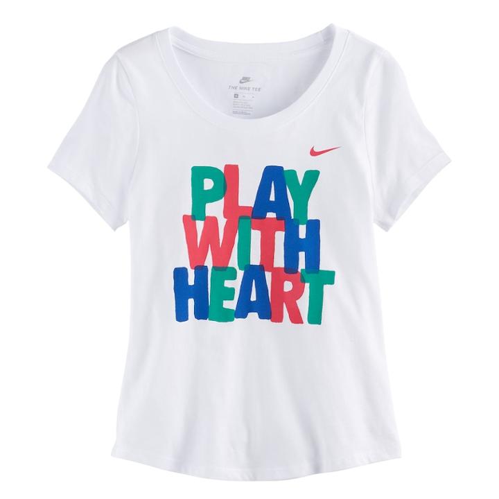 Girls 7-16 Nike Play With Heart Graphic Tee, Size: Small, White