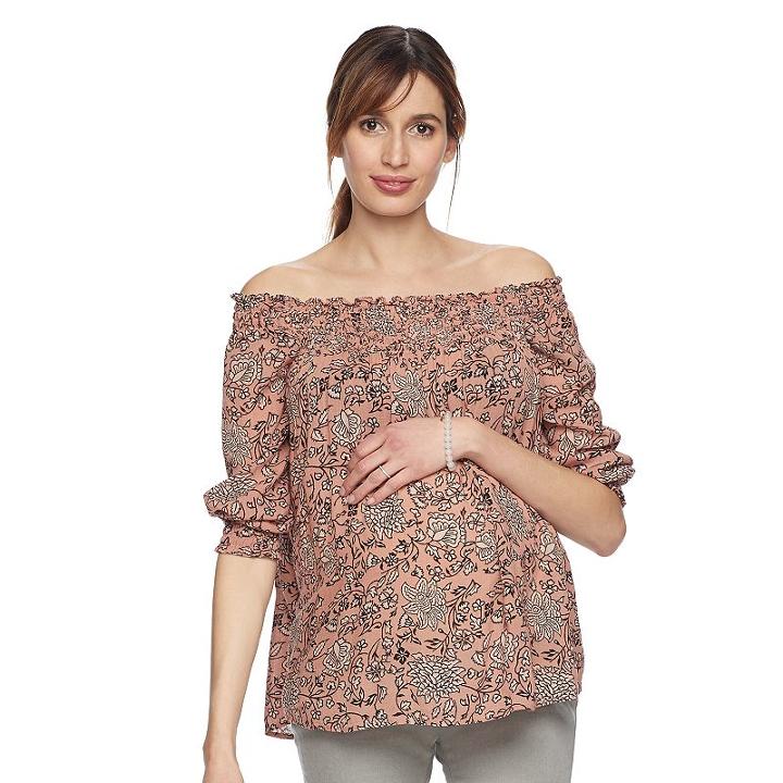 Maternity A:glow Off-the-shoulder Smocked Top, Women's, Size: S-mat, Dark Pink