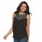 Women's Apt. 9&reg; Embroidered Georgette Tank, Size: Xl, Black