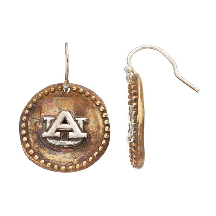 Dayna U Sterling Silver Auburn Tigers Antiqued Coin Earrings, Women's, Grey