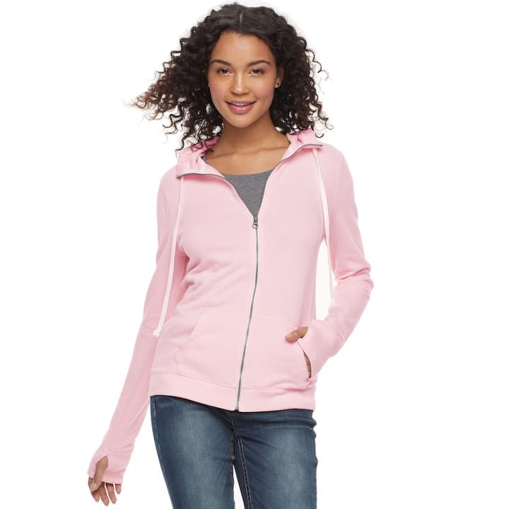 Juniors' So&reg; Thumb Hole Zip-up Hoodie, Teens, Size: Medium, Light Pink