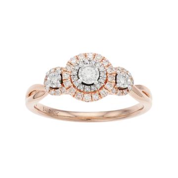 Everlasting Diamonds 10k Rose Gold 1/3 Carat T.w. Diamond 3-stone Ring, Women's, Size: 6, White