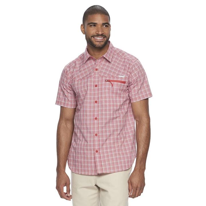 Men's Columbia Sycamore Falls Classic-fit Plaid Stretch Button-down Shirt, Size: Medium, Light Pink