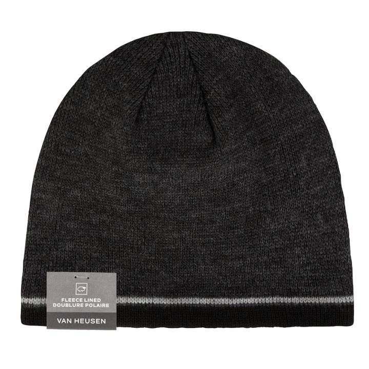 Men's Van Heusen Striped Fleece-lined Beanie, Grey (charcoal)