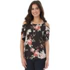 Juniors' Iz Byer California Flutter Cold Shoulder Top, Teens, Size: Small, Black Floral