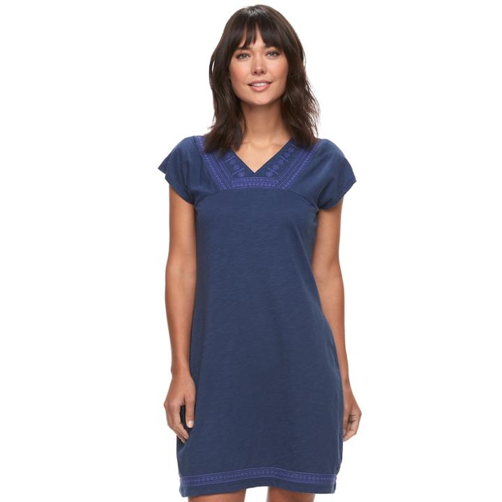 Women's Sonoma Goods For Life™ Embroidered T-shirt Dress, Size: Medium, Dark Blue
