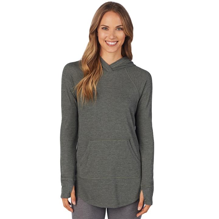 Women's Cuddl Duds Stretch Thermal Tunic Hoodie, Size: Xl, Med Green