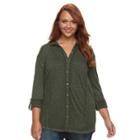 French Laundry Plus Size Long Roll Tab Sleeve Button Front Tunic, Women's, Size: 2xl, Green Oth