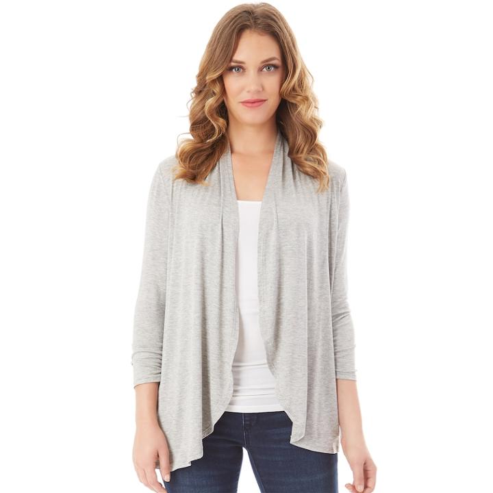 Women's Apt. 9&reg; Ruched Sleeve Open-front Cardigan, Size: Medium, Light Grey