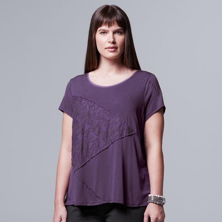 Plus Size Simply Vera Vera Wang Spliced Jacquard Tee, Women's, Size: 1xl, Med Purple