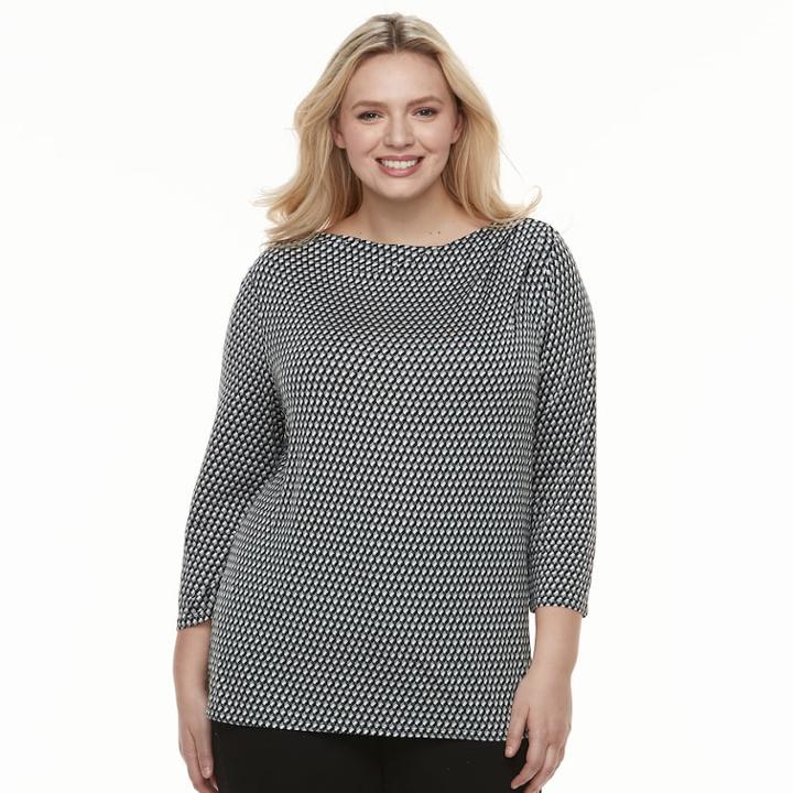 Plus Size Dana Buchman Print Cowlneck Top, Women's, Size: 3xl, Grey