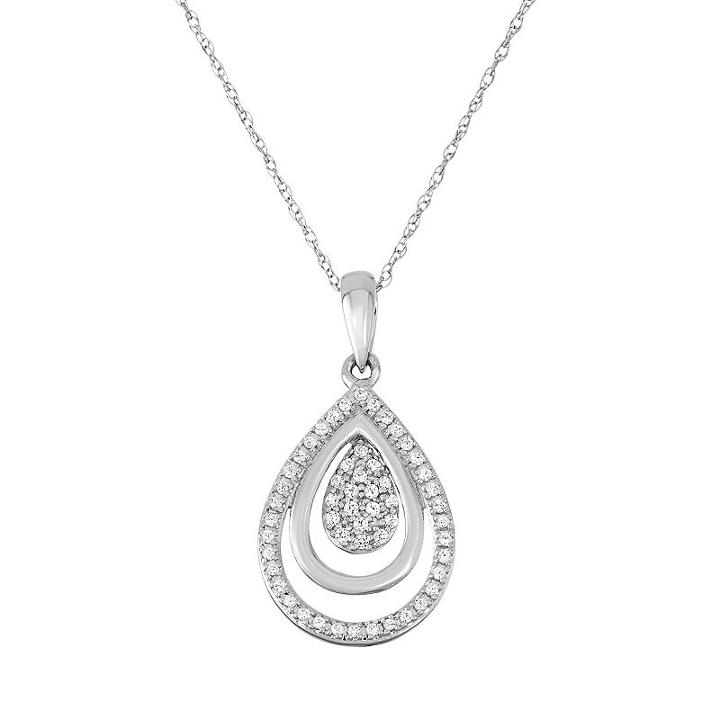 10k White Gold 1/5 Carat T.w. Diamond Teardrop Pendant Necklace, Women's, Size: 18