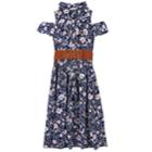 Girls 7-16 Speechless Floral Print Cold Shoulder Belted Maxi Romper, Size: 16, Blue