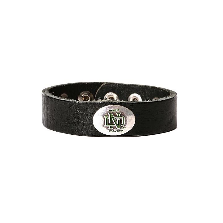 Women's North Dakota Fighting Hawks Leather Concho Bracelet, Black