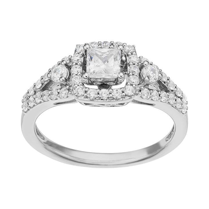 14k White Gold 9/10 Carat T.w. Igl Certified Diamond Tiered Square Engagement Ring, Women's, Size: 8