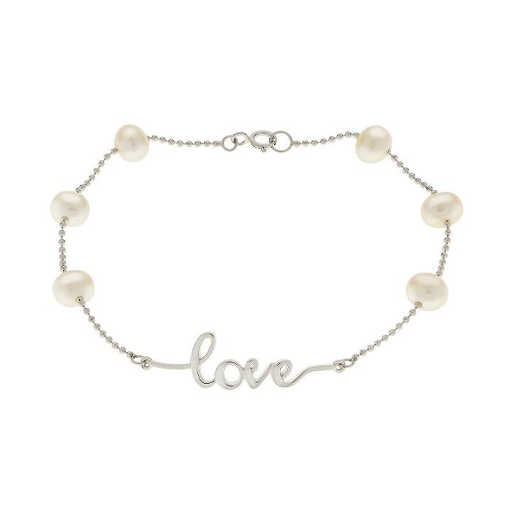 Pearlustre By Imperial Sterling Silver Freshwater Cultured Pearl Love Bracelet, Women's, Size: 7.5, White