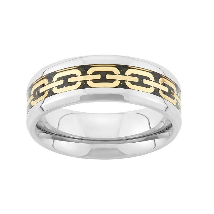 Tri-tone Stainless Steel Chain Link Wedding Band - Men, Size: 8.50, Grey
