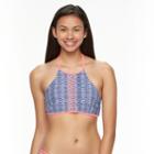 Mix And Match Embroidered High-neck Halter Bikini Top, Size: Large, Brt Blue