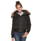 Women's Apt. 9&reg; Puffer Faux-fur Trim Bomber Jacket, Size: Medium, Black
