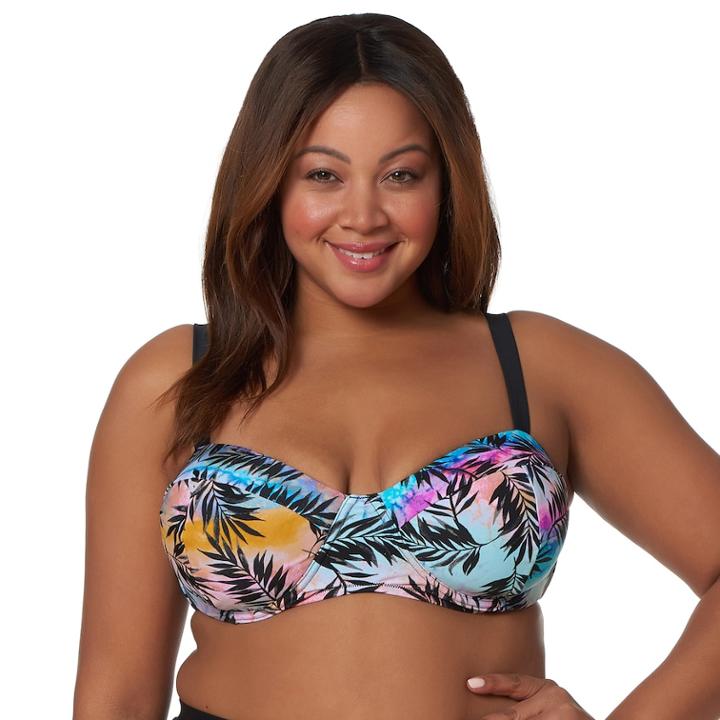 Plus Size Pink Envelope Palm Leaf Push-up Bikini Top, Women's, Size: 3xl, Perfect Palm