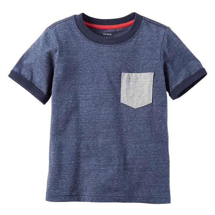Boys 4-8 Carter's Pocket Slubbed Ringer Tee, Size: 7, Light Grey
