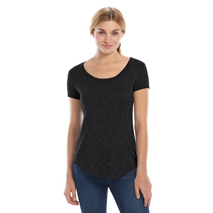 Juniors' So&reg; Short Sleeve Scoopneck Tee, Teens, Size: Medium, Black