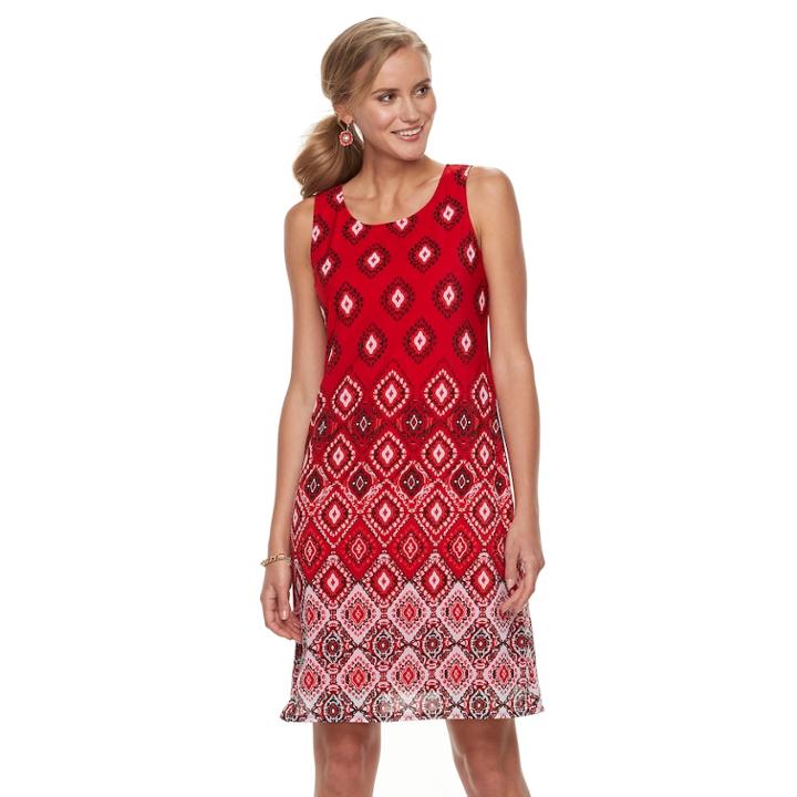 Women's Dana Buchman Print Mesh Overlay Tank Dress, Size: Medium, Med Red