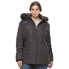 Plus Size Details Faux-fur Quilted Jacket, Women's, Size: 2xl, Hematite