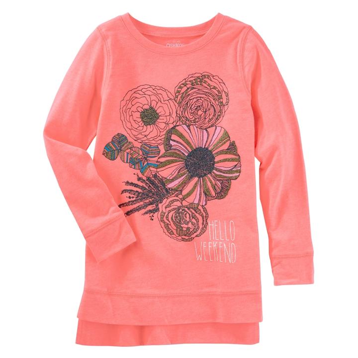 Girls 4-12 Oshkosh B'gosh&reg; Glitter Floral High-low Tunic Top, Size: 10, Orange