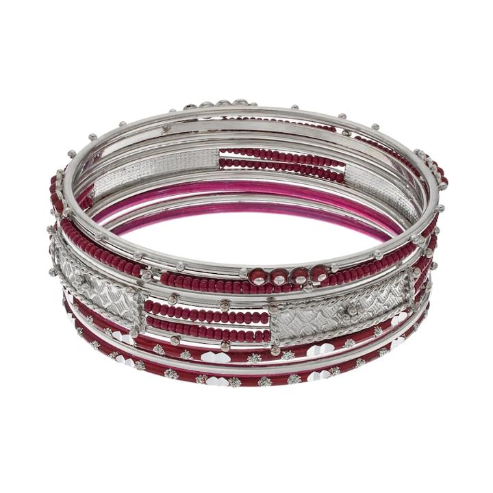 Maroon Seed Bead Bangle Bracelet Set, Women's, Dark Red