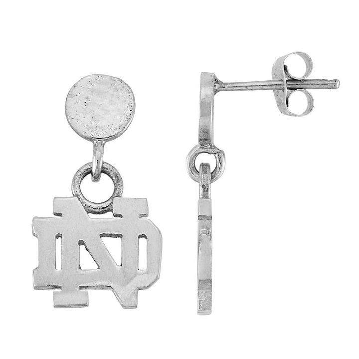 Dayna U Sterling Silver Notre Dame Fighting Irish Hammered Post Drop Earrings, Women's, Grey