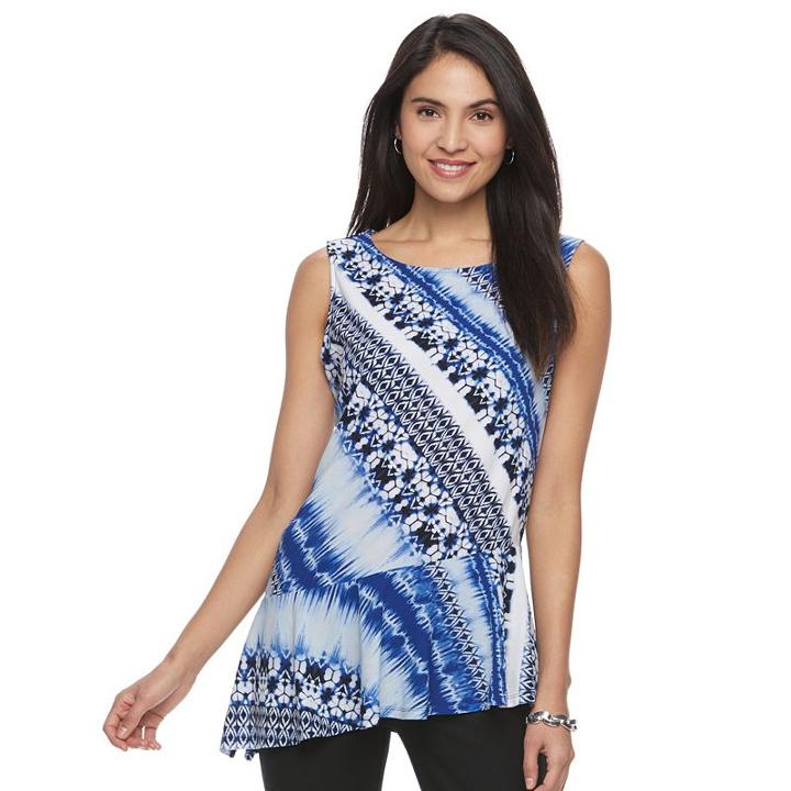 Women's Dana Buchman Printed Asymmetrical Tank, Size: Large, Med Blue