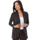 Women's Apt. 9&reg; Ruched Sleeve Open-front Cardigan, Size: Medium, Black Charcoal Stripe
