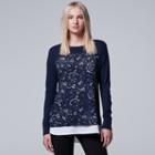 Women's Simply Vera Vera Wang Mock-layer Lace Front Top, Size: Xs, Blue (navy)