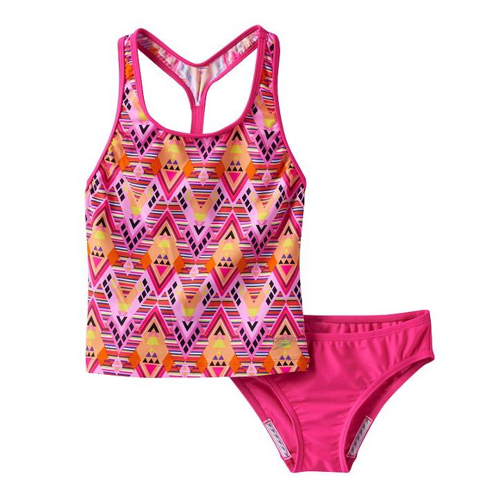 Girls 7-16 Speedo Diamond Geometric Tankini Swimsuit Set, Girl's, Size: 8, Med Pink